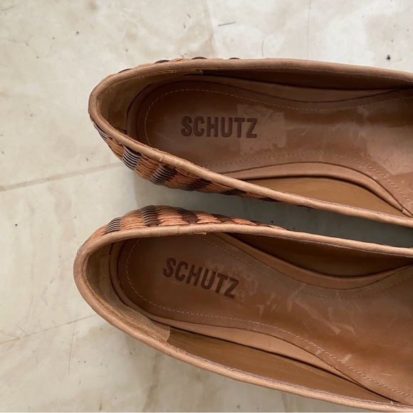 $128 SCHUTZ Arissa Brown Leather Straw Woven Tie Slip-on Ballet Flats Size 9.5B - Picture 9 of 12